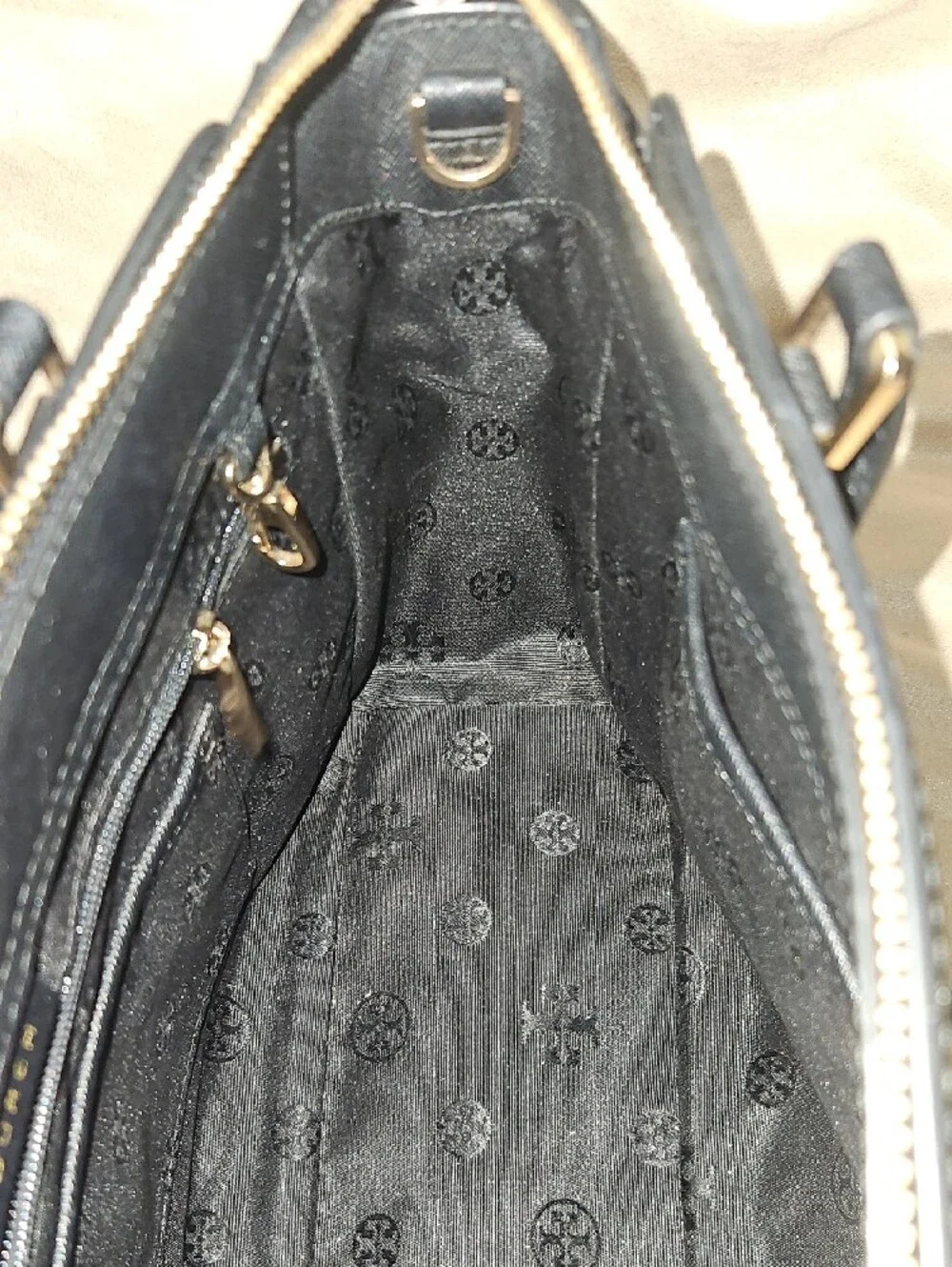 Tory Burch Black Leather Tote with Gold Logo